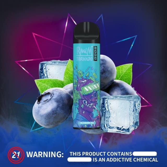 2V0J248 RandM Tornado 8000 luftflödeskontroll vape enhet 1st RandM vapes wholesale blåbärsis