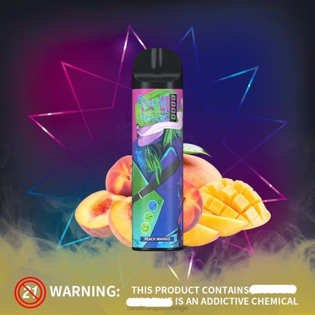 2V0J251 RandM Tornado 8000 luftflödeskontroll vape enhet 1st RandM vape Sverige persika mango