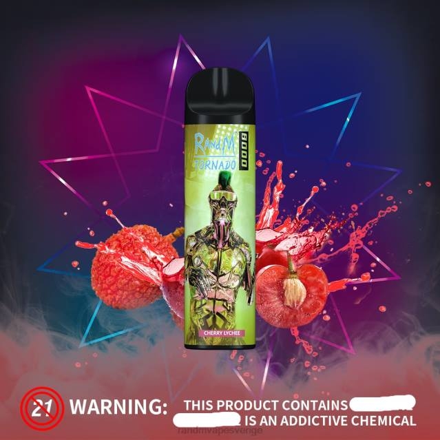 2V0J253 RandM Tornado 8000 luftflödeskontroll vape enhet 1st RandM vape Sweden körsbär litchi
