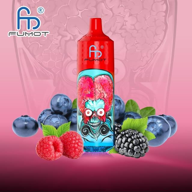 2V0J191 Fumot RandM Tornado 9000 pro vape-enhet med batteri och ejuice-display version 1 RandM vape Sverige blåbärssura hallon